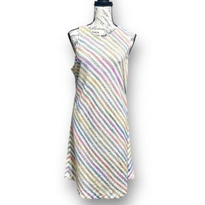 Lou & Grey L Rainbow Knit Swing Mini Dress Back Keyhole Textured Cottagecore Y2K
